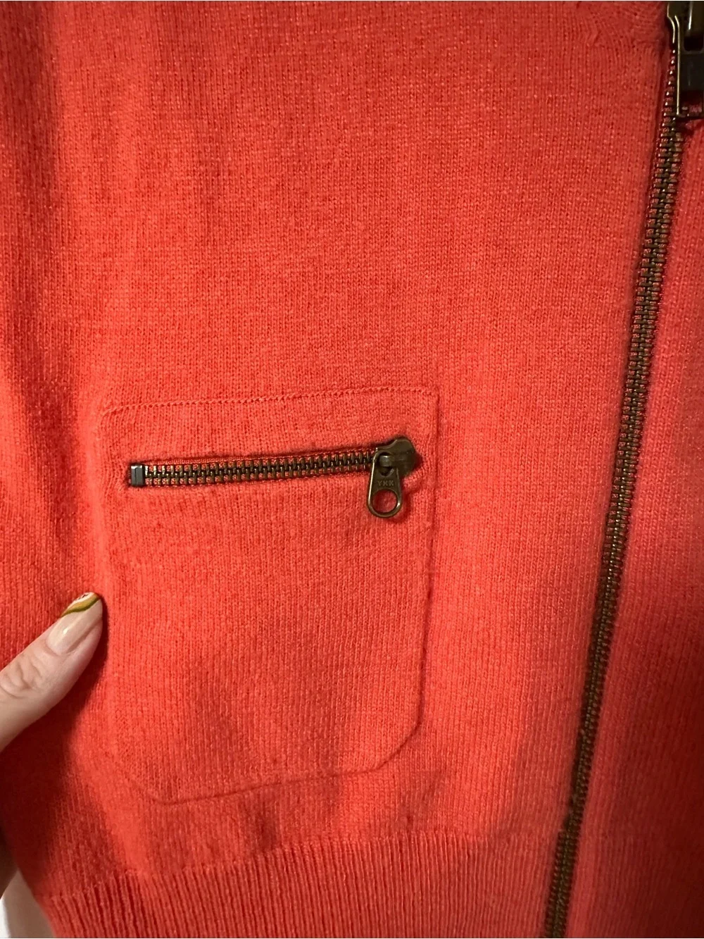 J. Crew Bright Coral Zip-Front V-Neck Cardigan. Wool/Cashmere blend